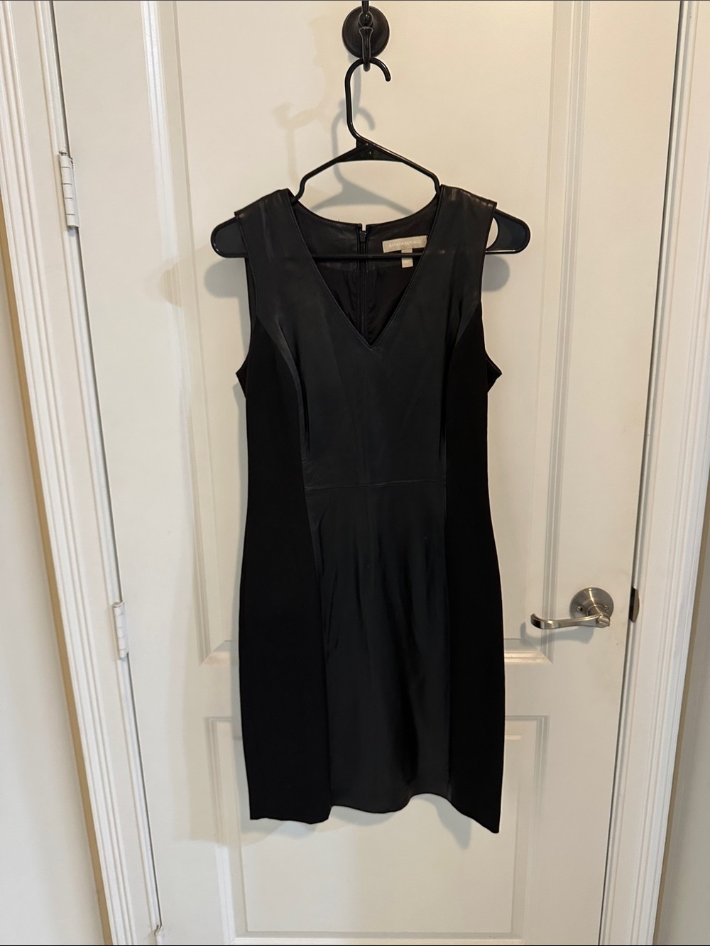 Banana Republic Classic Black V-Neck Sleeveless Dress with Faux Leather